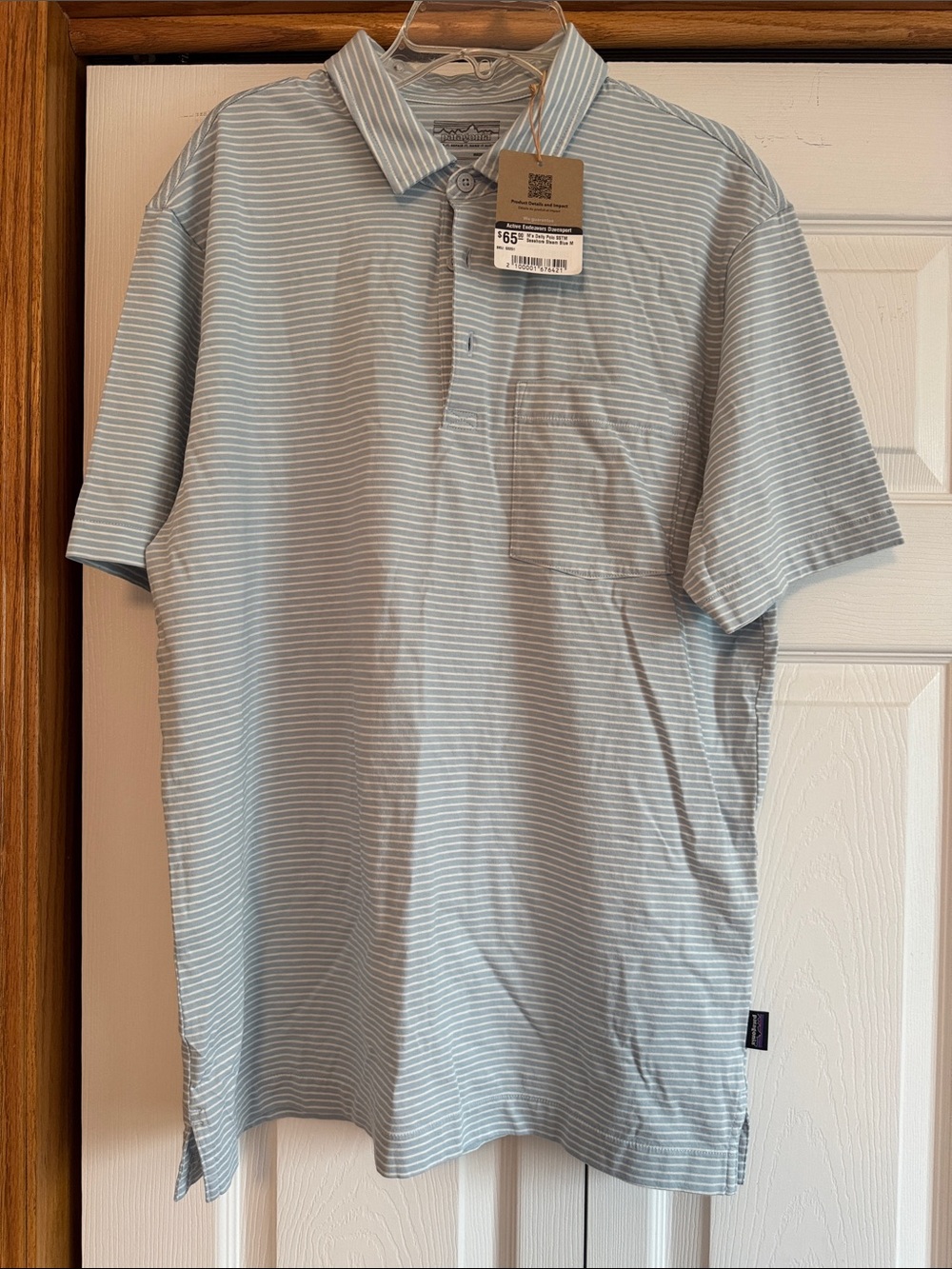 Patagonia Light Blue & White Striped Polo